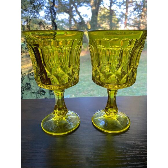 Noritake Perspective Yellow Manganese Footed Goblets Glasses Vintage Set HTF - Picture 1 of 3